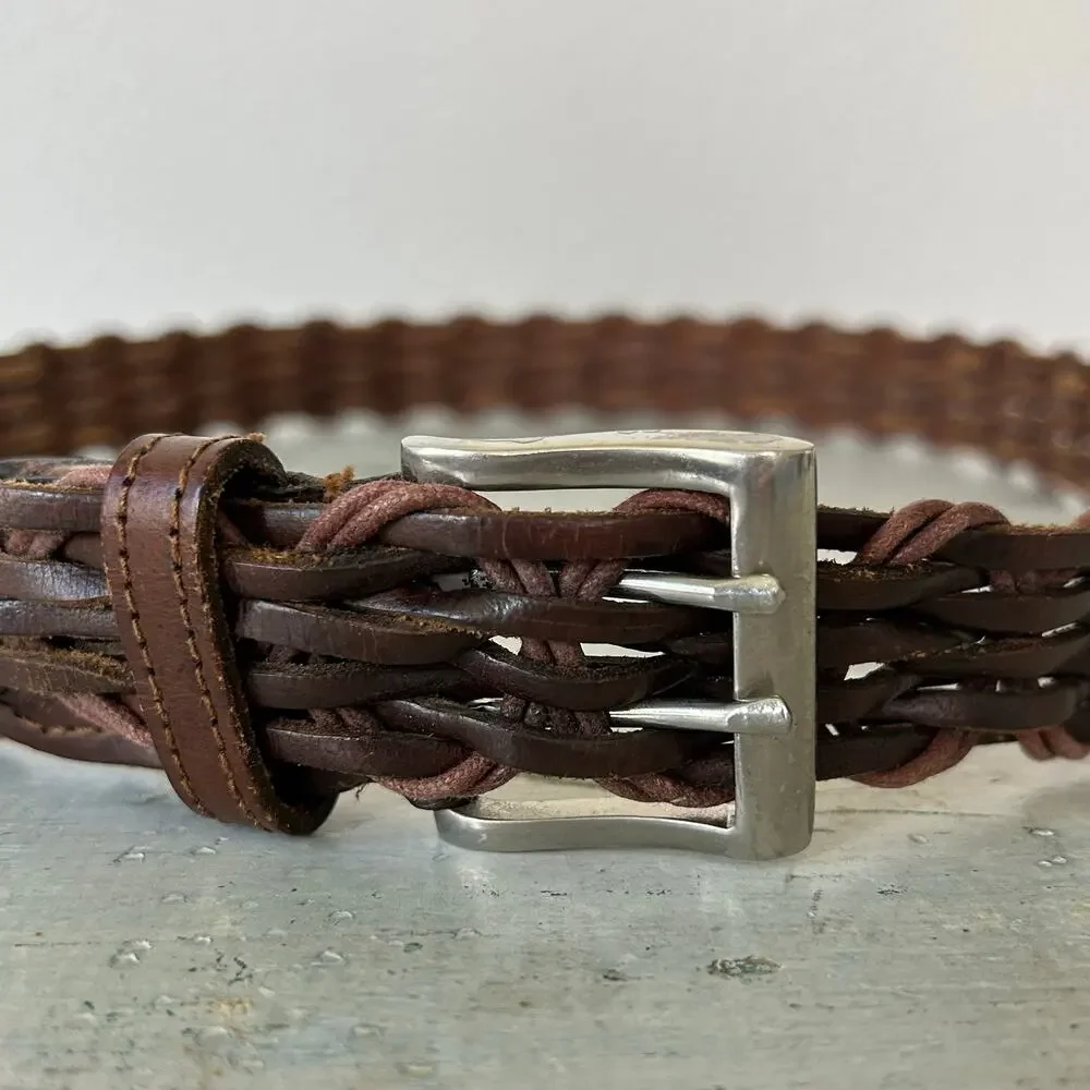 Vintage Leather Woven Braided Belt Brown Boho Western Indie 18/20 plus 2XL